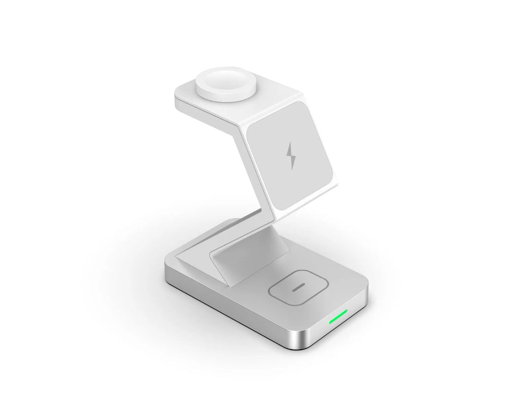 Three in one magnetic wireless charger phone holder with Type-C interface, shown in black or white, X3 suit model
