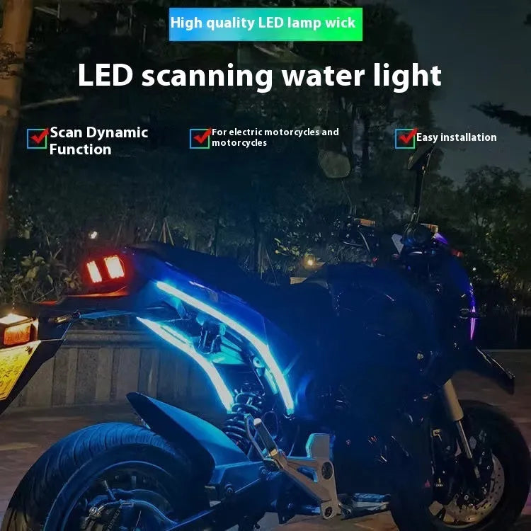 Motorcycle running water steering ambience light showing colour transition effects on handlebars