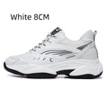 Breathable mesh casual tennis shoes with hidden elevator height increase in black with white stripes