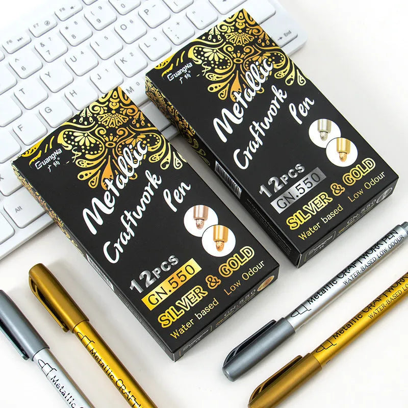 Metal paint pen with gold and silver ink refills for craft projects