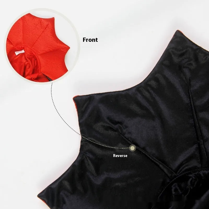 Black and red Halloween pet costume for cats and dogs with polyester fabric and free size fitting