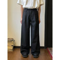 Men's straight loose wide-leg casual suit pants in black or brown draping polyester blend fabric