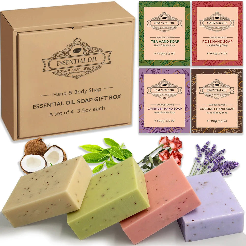Handmade essential oil soap bar with frosted texture, 100g size, available in multiple scent options