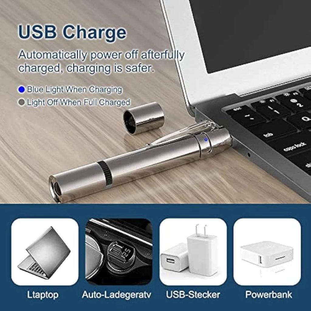 Silver aluminium alloy cat laser pointer toy with USB charging port and pattern selection