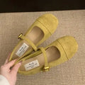Low-cut canvas Mary Jane flat shoes with vintage suede finish in apricot
