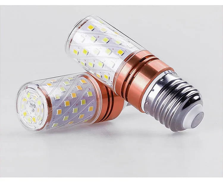 E14 screw LED corn bulb showing 60 yellow LED beads with three colour temperature options displayed