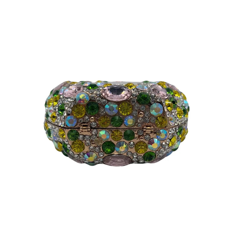 Women's hard alloy clutch bag with full diamond pattern in gold colour