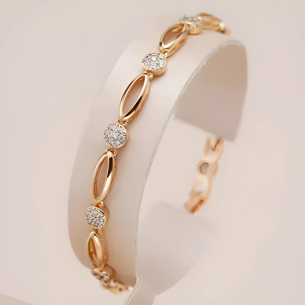 Golden copper hollow carved U-shaped women's bracelet showing openwork pattern