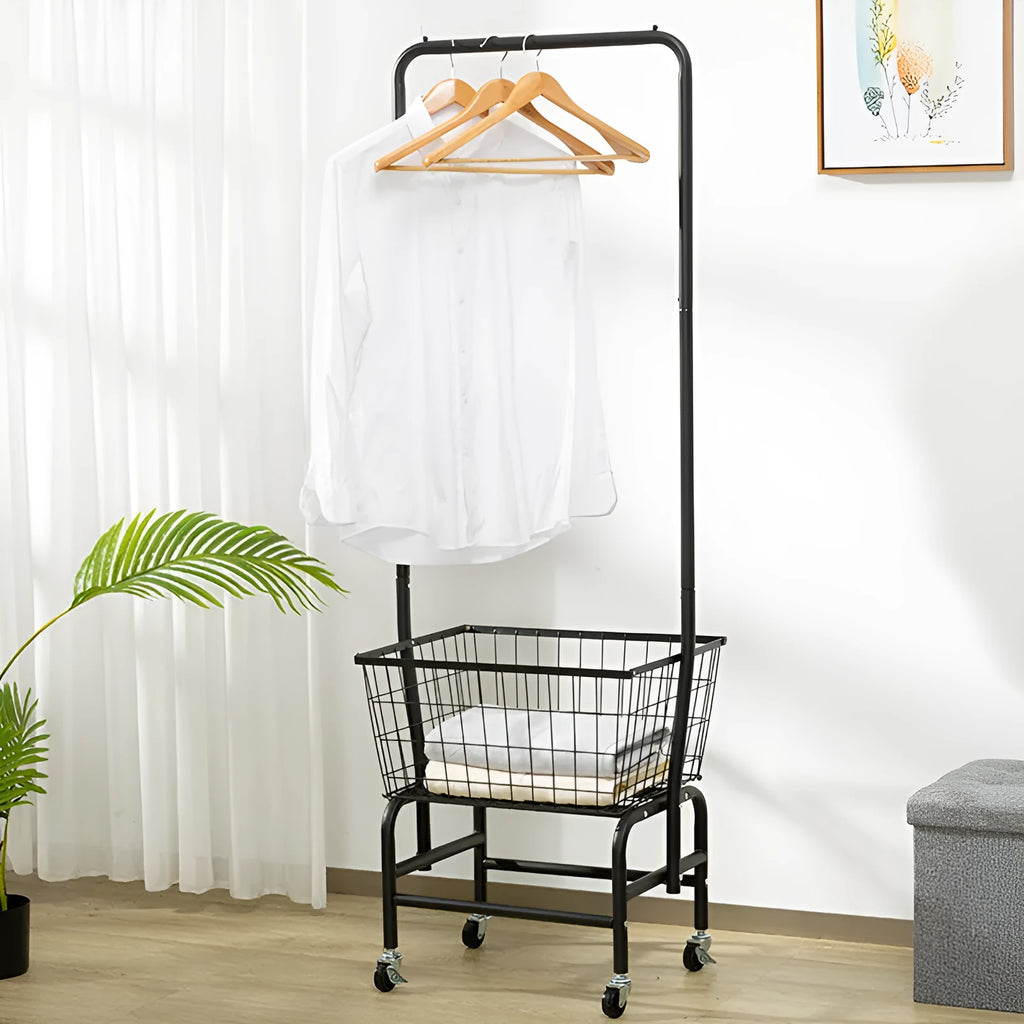 White iron pulley clothes hanger storage car with trouser rack and tie rack