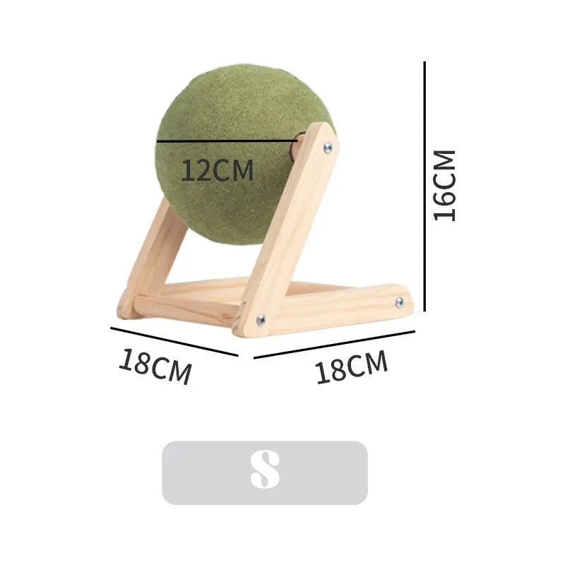 Giant green catnip ball with wooden holder for indoor cats, available in sizes L and S