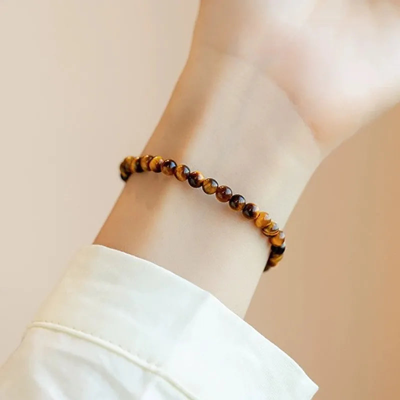 Tigereye stone geometric bracelet in new Chinese style with round beads