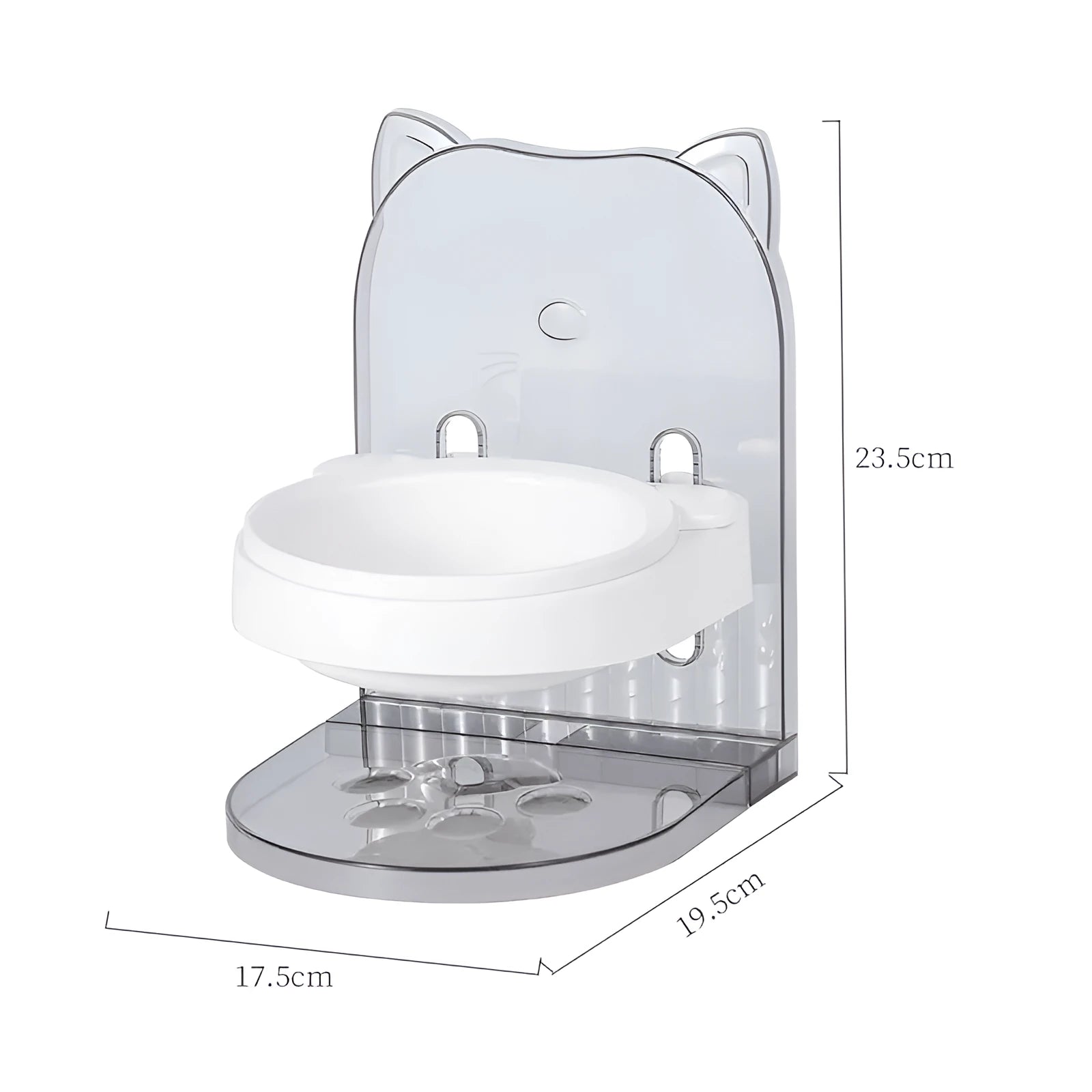 Grey cat ear design pet feeding bowl with adjustable height and anti-spill rim