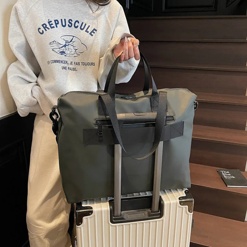 Lightweight Oxford cloth travel tote bag in black, grey, or champagne colour