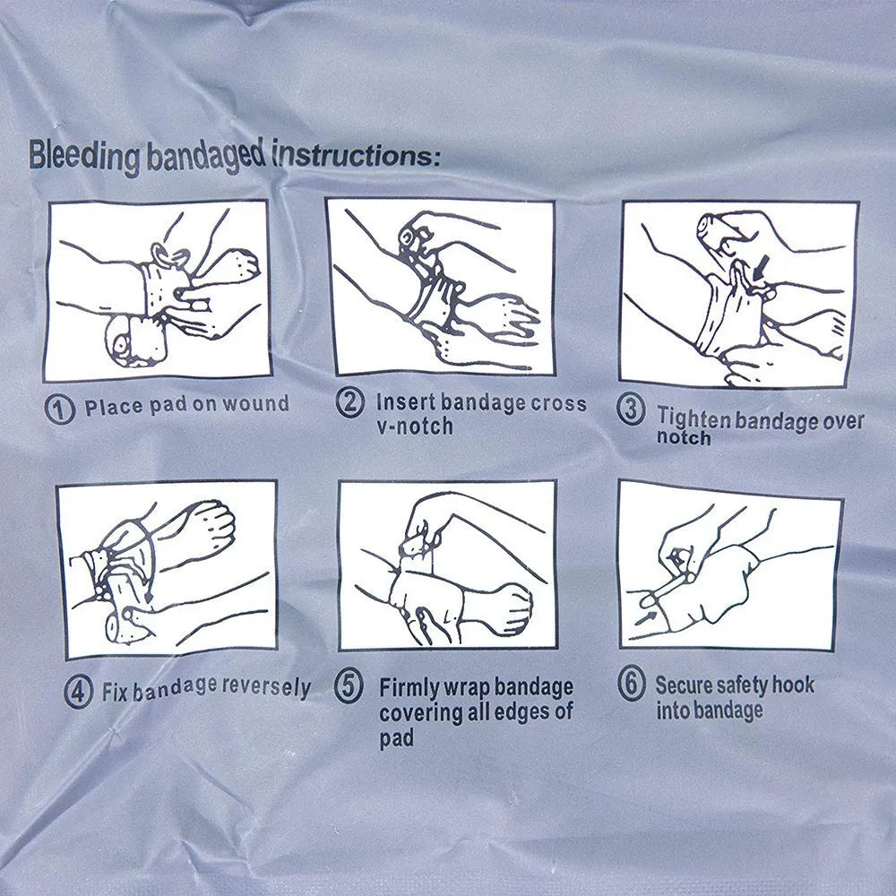 Portable outdoor hemostatic bandage with tactical gauze tape in 4 inch and 6 inch sizes