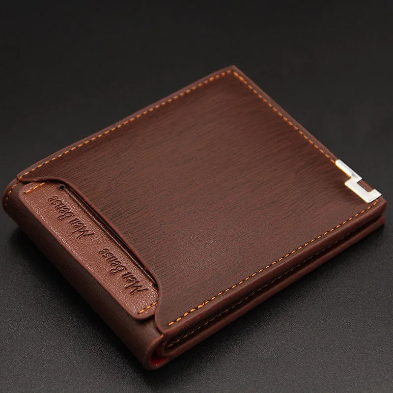 Men's black iron-edge card-picking wallet showing card slots and cash compartment.