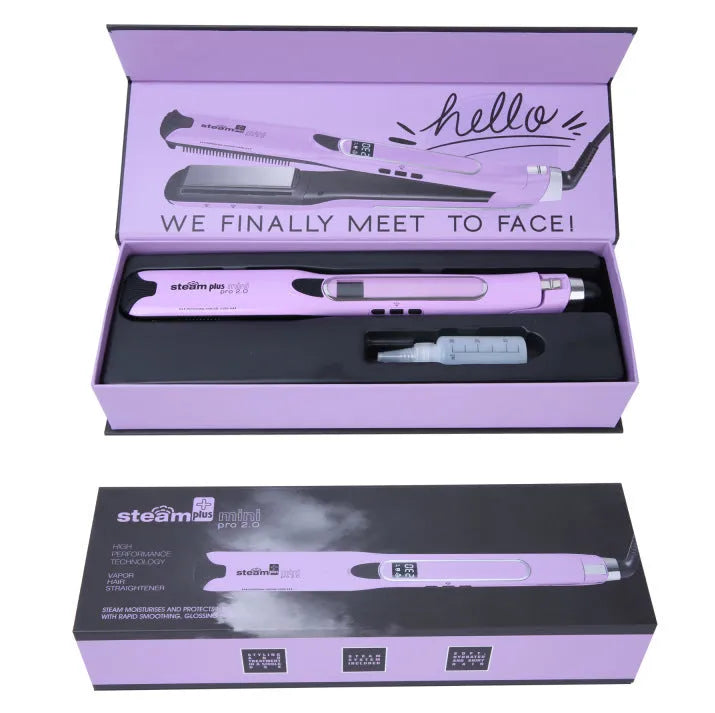 Mini steam spray hair straightener with curling function in champagne, purple or rose red colour