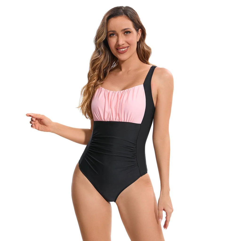 Women's multicolour printed one-piece swimsuit in polyester fibre, available in various colours
