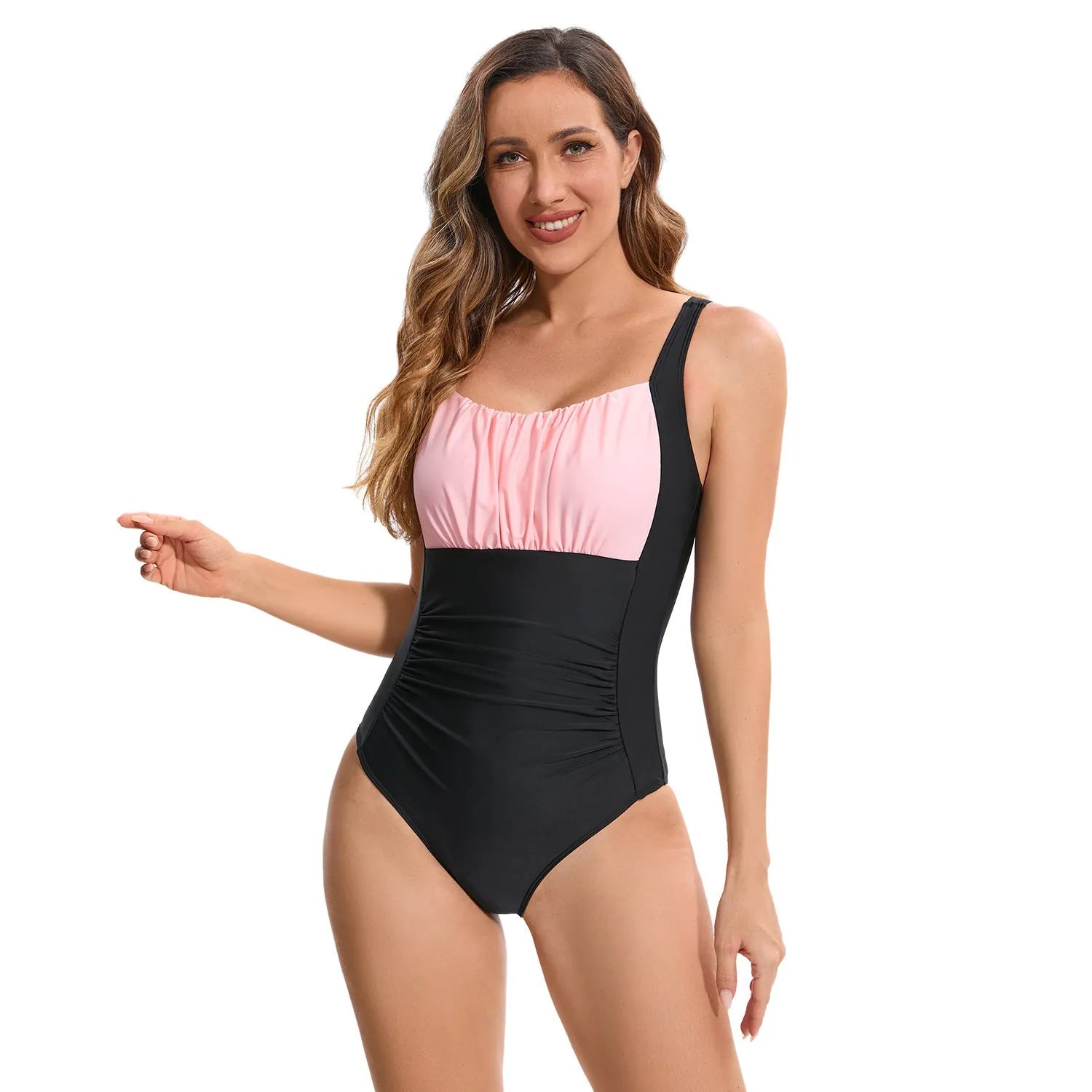 Women's multicolour printed one-piece swimsuit in polyester fibre, available in various colours