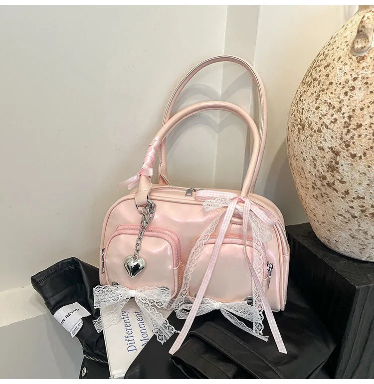 Large capacity PU shoulder bag in beige with crossbody straps and mobile phone pocket