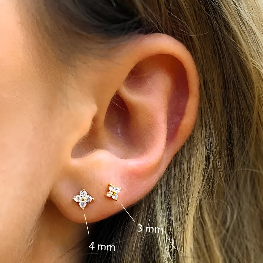 S925 sterling silver petal crystal flowers stud earrings in gold or platinum finish