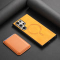 Silicone Samsung phone case with card case in purple, black, blue, orange, pink, brown or mint green.