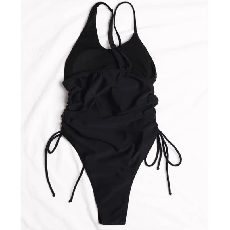 Black women's dress with sloping shoulder design and tight-fitting sleeveless cut