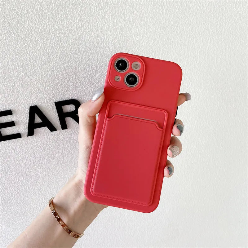 Sky blue colour blocking TPU silicone iPhone case with an integrated card slot.