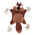 Set of six assorted plush squeaky dog toys in animal shapes including fox, koala, monkey, rabbit, squirrel, and tiger