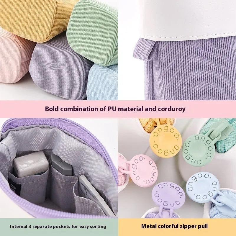 Korean style corduroy drop-down telescopic stationery case in multiple colour options
