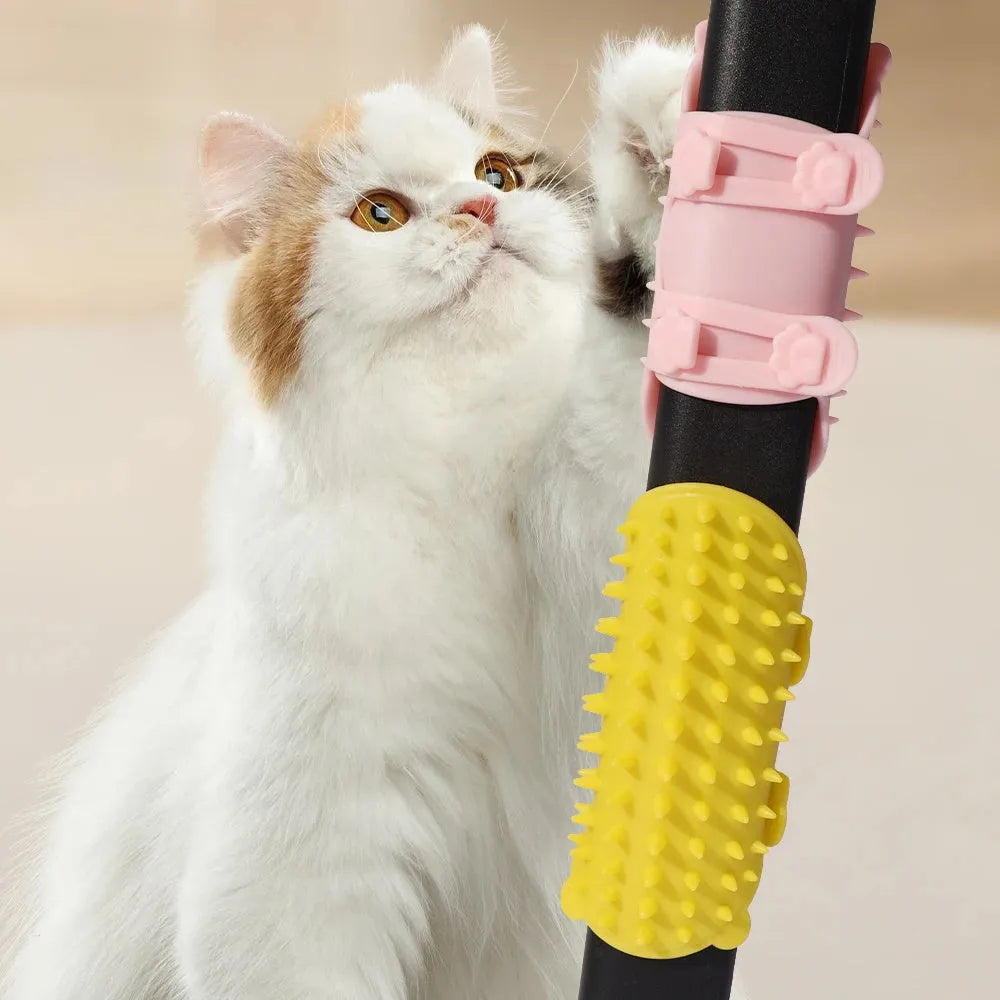 Silicone self-cleaning cat grooming comb with adjustable strap in four colours