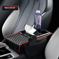 Multi-functional leather armrest box mat for car in beige colour with storage compartments, 35x19.5x7cm
