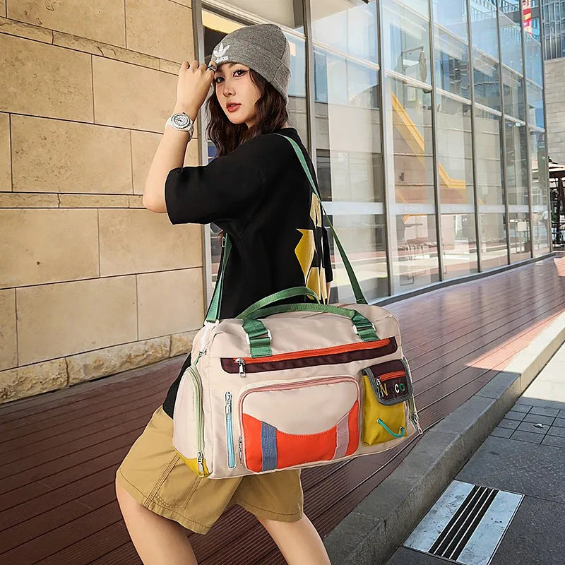 Large black sports shoulder messenger bag with 43cm height and Oxford cloth construction