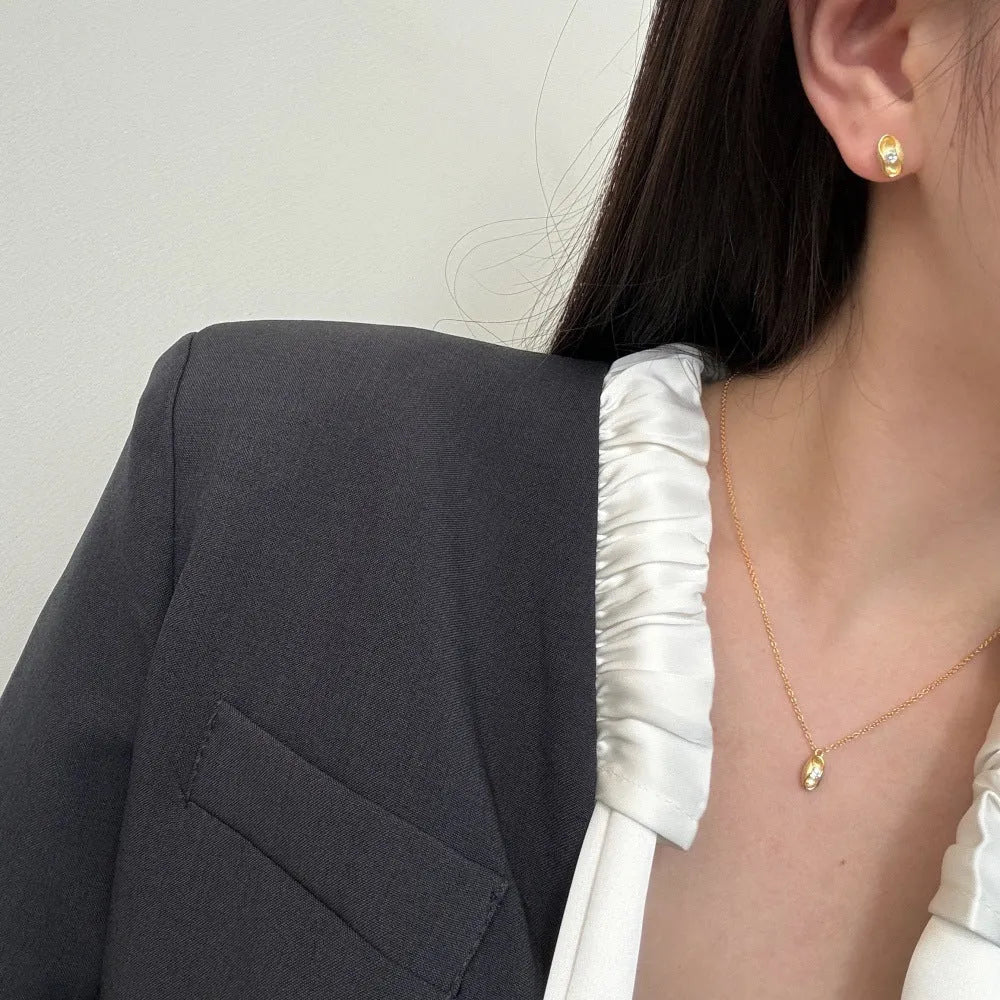 Women's oval pendant necklace in 925 silver, Gold or White Gold, with earrings option