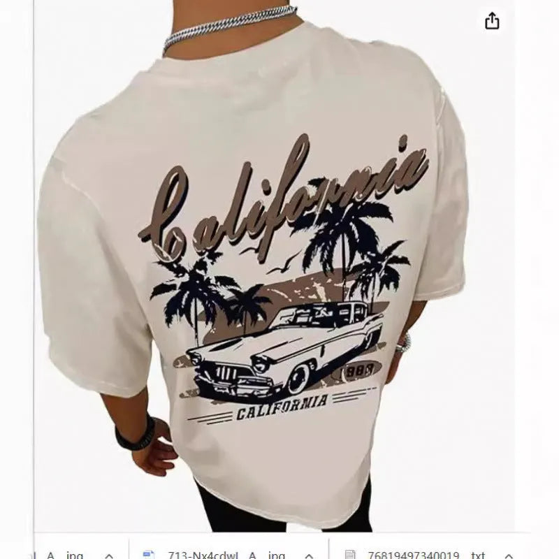 Men's short-sleeved street sports T-shirt with digital printed pattern on flat mop cloth fabric