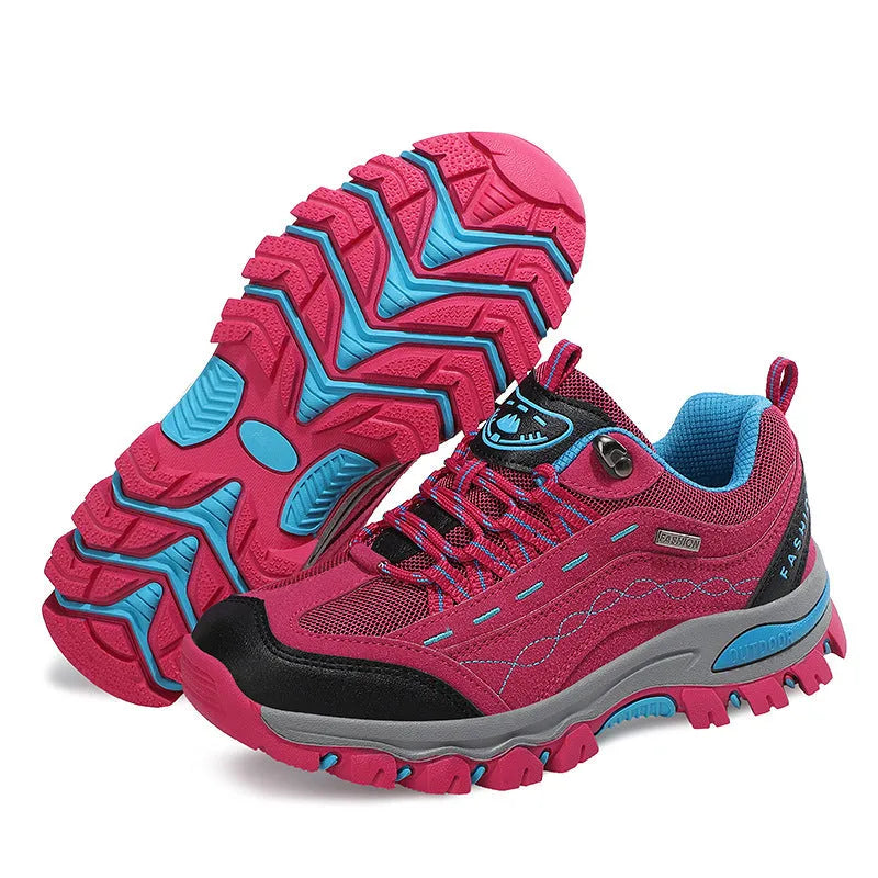 Breathable low top hiking shoes PU mesh upper rubber sole purple grey rose red sizes 36 to 44
