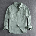 Men's loose fit long sleeve overalls shirt in polyester fabric with cardigan style front