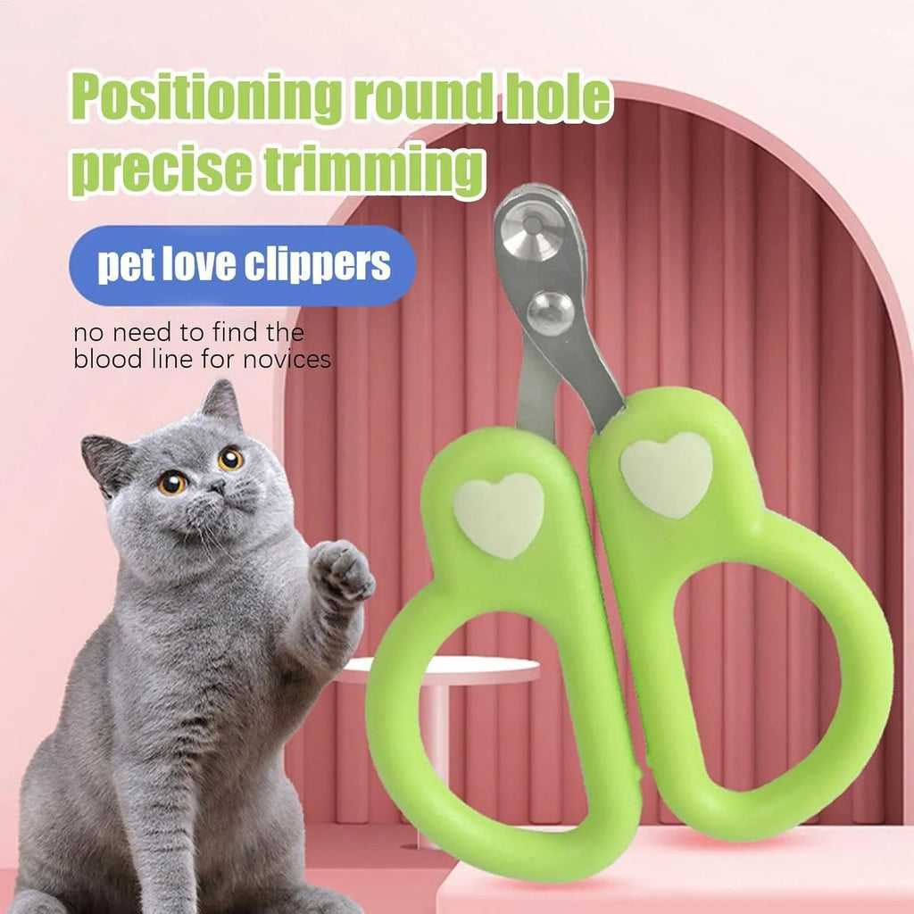 Cat nail clippers with round hole design and ergonomic handles in green colour