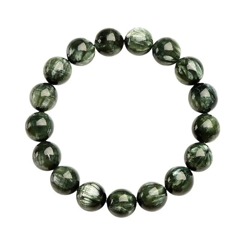 Green Dragon Crystal bracelet with 8-9mm round beads and Ruyi design element.