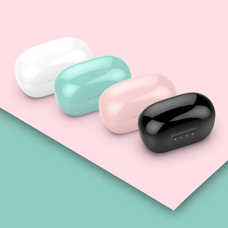 Black wireless Bluetooth stereo earbud headset with bilateral design for music and call functionality