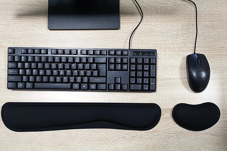 Memory foam wrist rest pad in black or grey, single sided with non-slip base, 460x85x25mm or 430x85x25mm