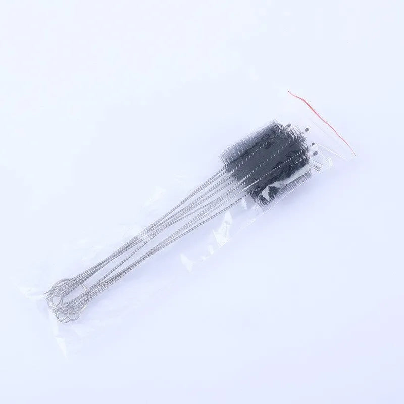 Stainless steel drinking straw cleaning brush with nylon bristles, approximately 23cm long