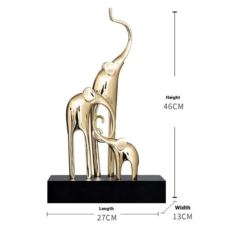 Fortune Bring Elephant decorative resin sculpture in European style with gold, silver, rose gold, or retro colour finish.