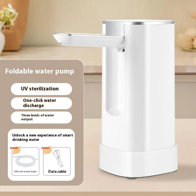 Portable folding water pump with LCD screen and touch controls for small-space liquid transfer
