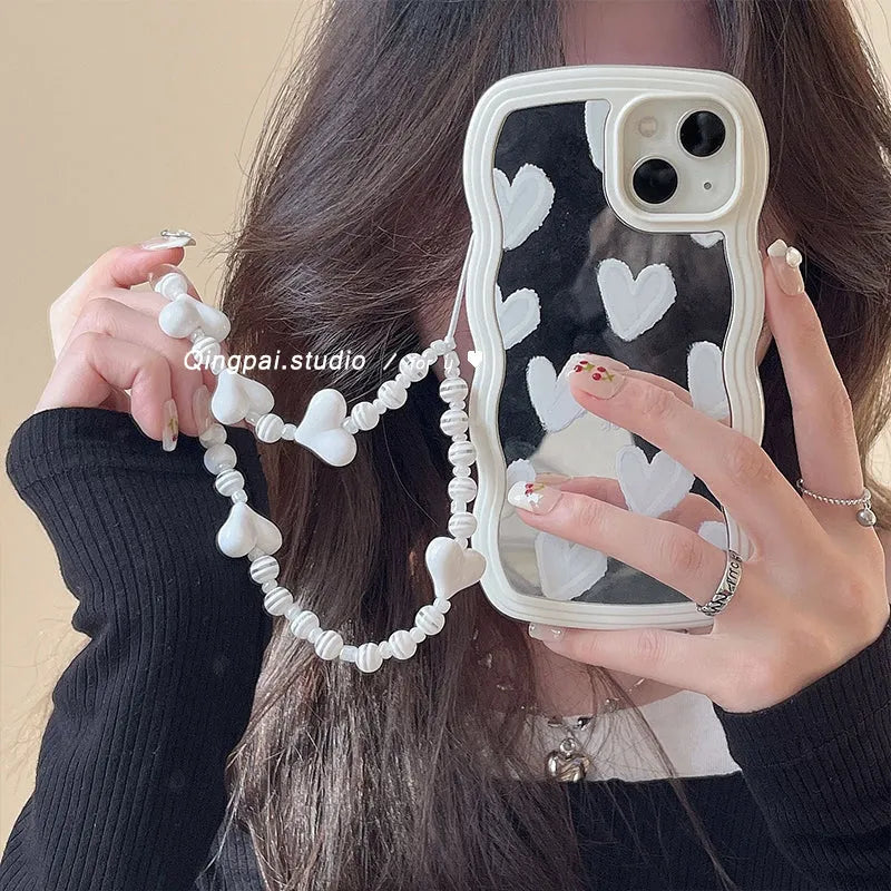 White wave edge mirror heart silicone phone case for Samsung Galaxy S24 S21 Ultra S23 S22 S20 Plus