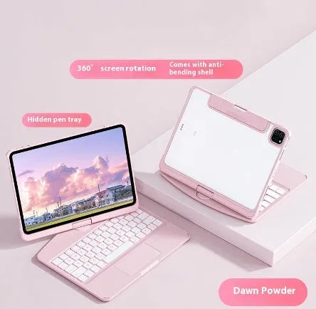 360 swivel iPad keyboard case with transparent backplate and telescopic pen slot in black colour option