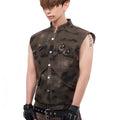 American retro camouflage denim vest coat with matching trousers in regular length
