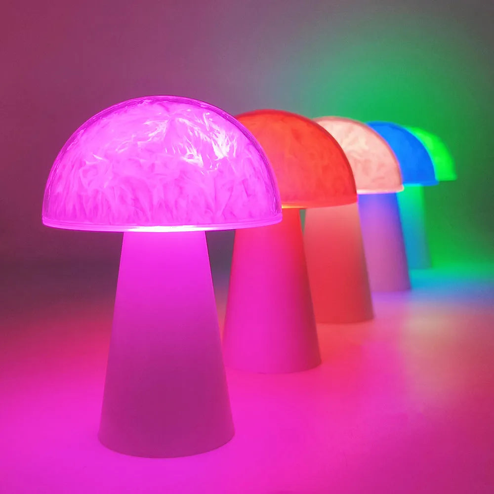 Mushroom-shaped decorative night light with remote control and RGB colour-changing illumination
