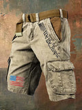 Men's khaki polyester denim work trousers with multiple pockets showing loose fit and mid-waist design