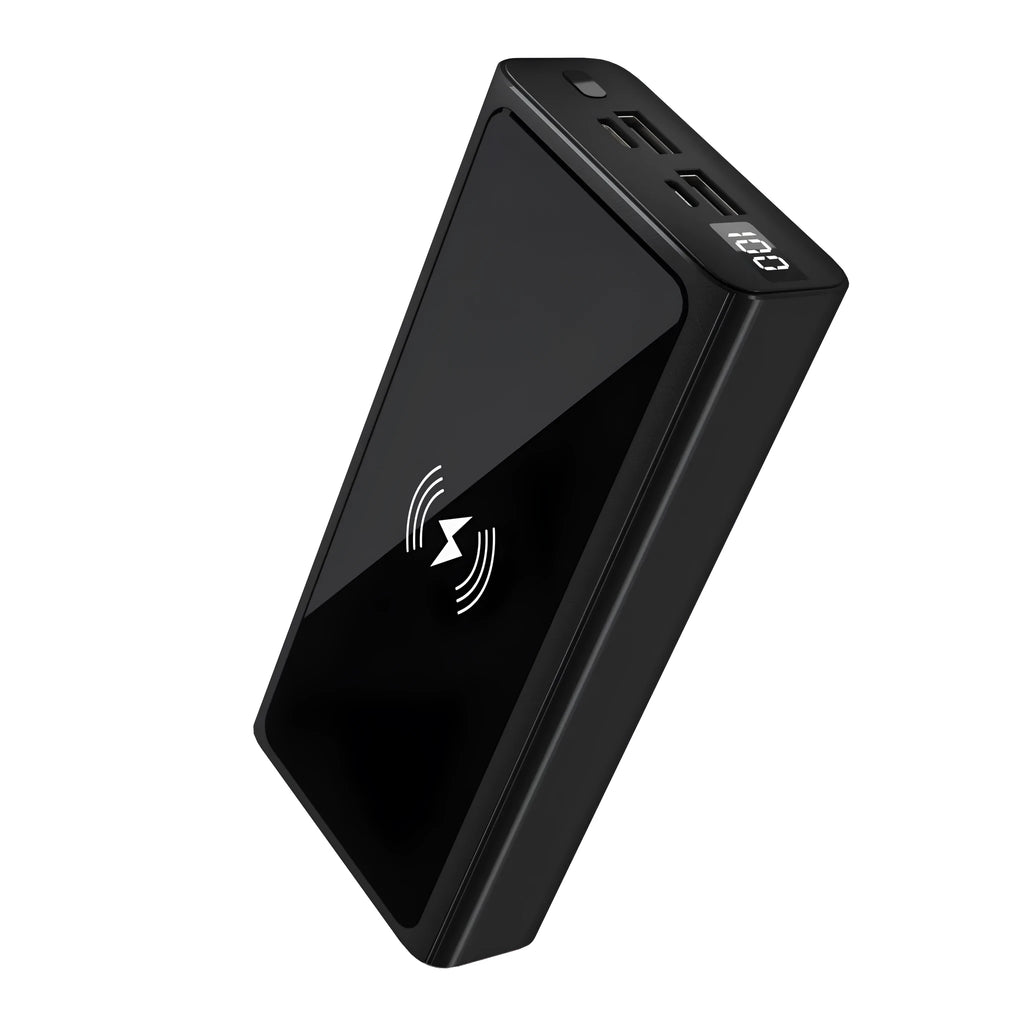 Black and blue square aluminium 10000mAh power bank with wireless charging function
