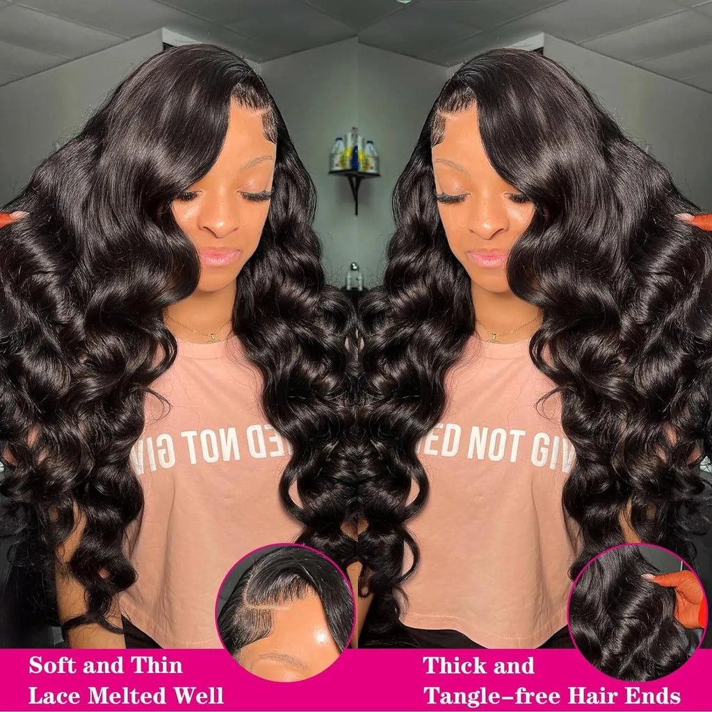 Black medium-long curly wave full-head wig for women on a display stand